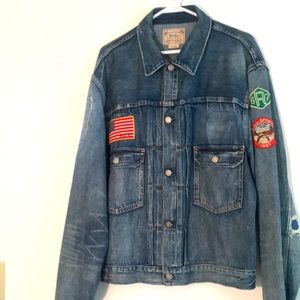 Polo Ralph Lauren men’s distressed Sportsman Patch denim trucker jacket XL